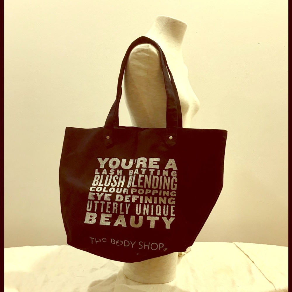 The Body Shop cotton and silver letterings tote.